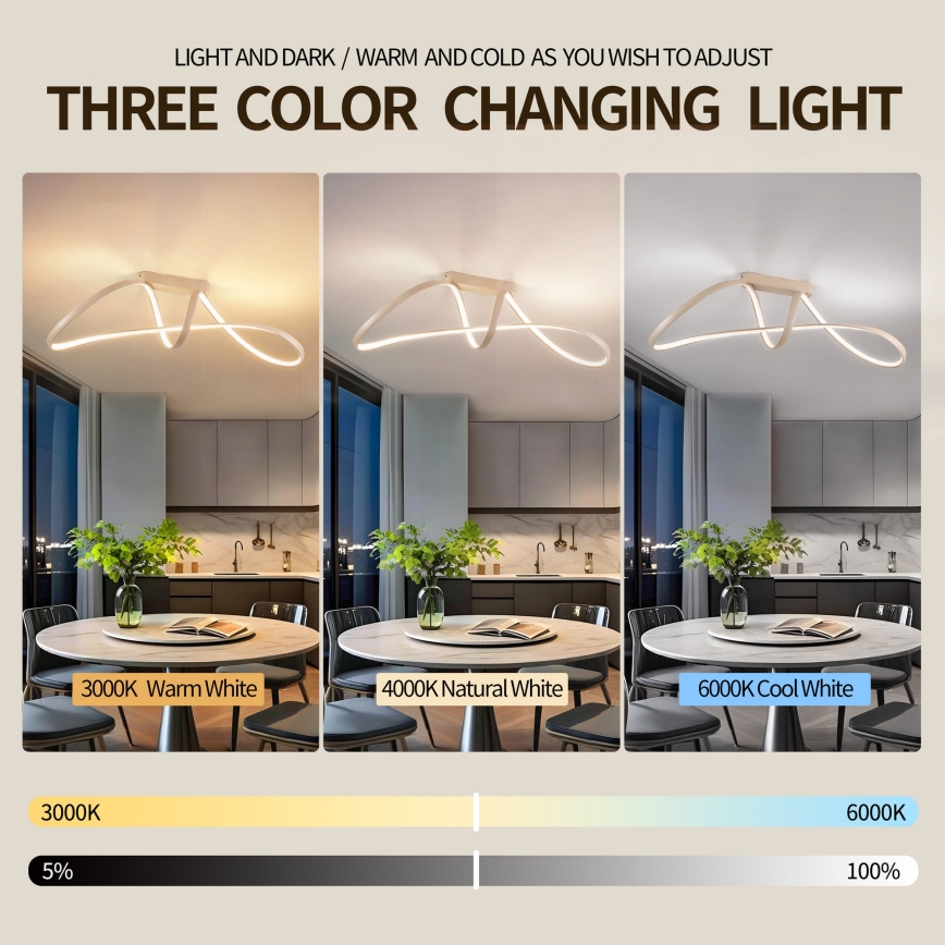 Brilagi - Plafón LED regulable TWISTER LED/60W/230V 3000-6000K beige + control remoto