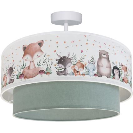 Brilagi - Lámpara de techo infantil LED BOBO de montaje en superficie 1xE27/60W/230V Ø 40 cm blanca/verde/con motivos de animales