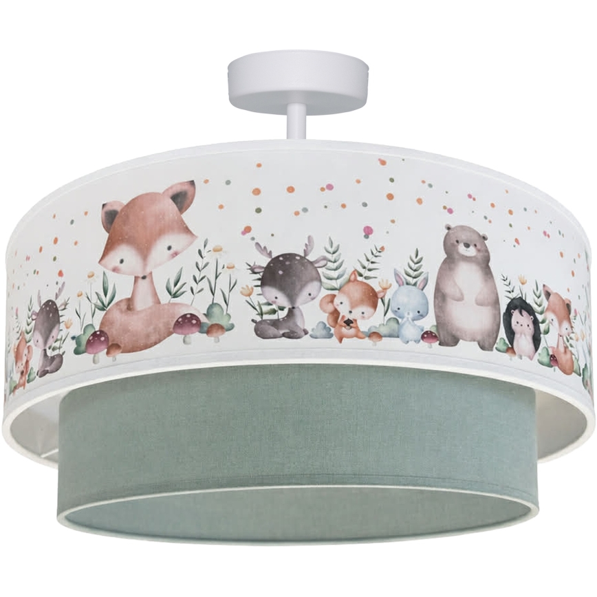 Brilagi - Lámpara de techo infantil LED BOBO de montaje en superficie 1xE27/60W/230V Ø 40 cm blanca/verde/con motivos de animales