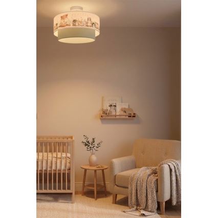 Brilagi - Lámpara de techo infantil LED BOBO de montaje en superficie 1xE27/60W/230V Ø 40 cm blanca/verde/con motivos de animales