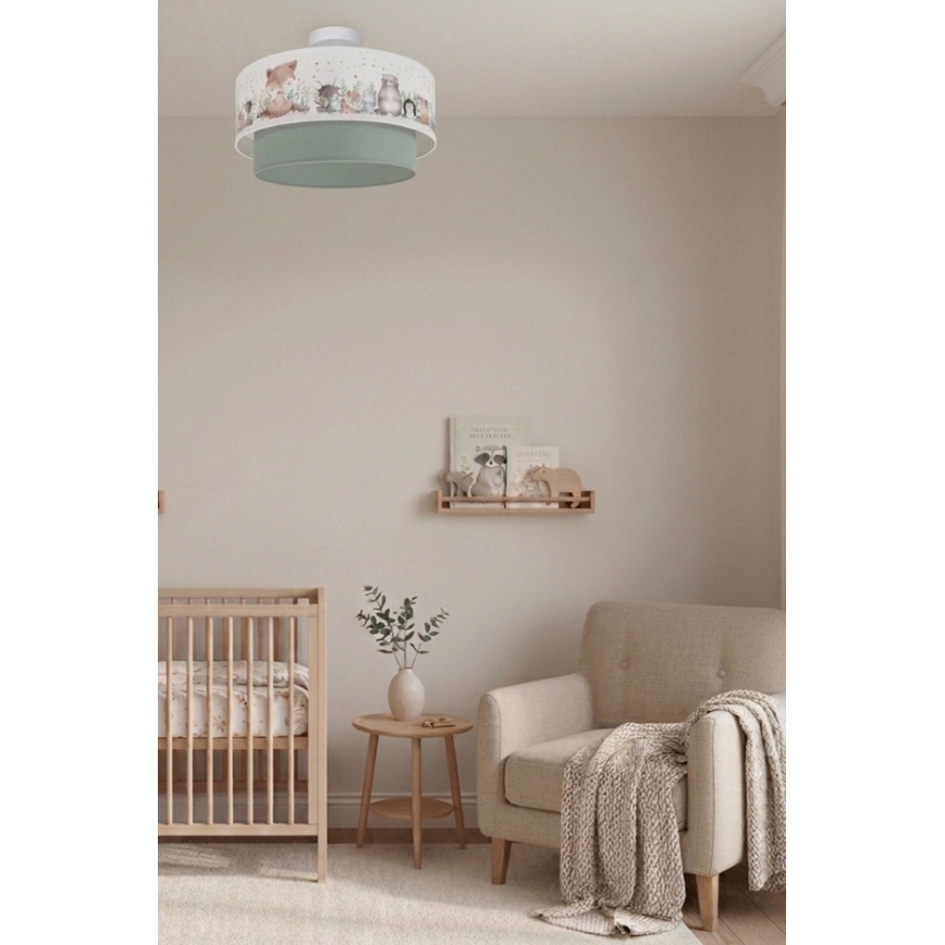 Brilagi - Lámpara de techo infantil LED BOBO de montaje en superficie 1xE27/60W/230V Ø 40 cm blanca/verde/con motivos de animales