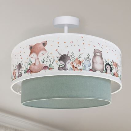 Brilagi - Lámpara de techo infantil LED BOBO de montaje en superficie 1xE27/60W/230V Ø 40 cm blanca/verde/con motivos de animales
