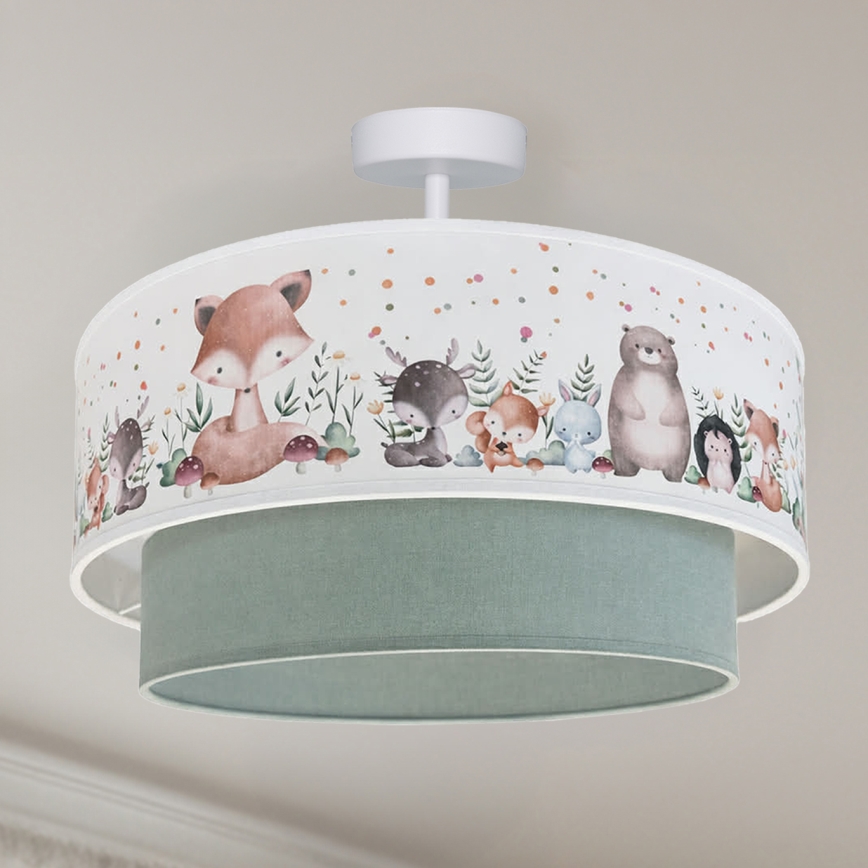 Brilagi - Lámpara de techo infantil LED BOBO de montaje en superficie 1xE27/60W/230V Ø 40 cm blanca/verde/con motivos de animales