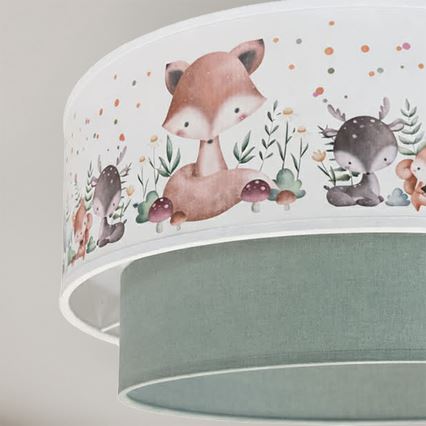 Brilagi - Lámpara de techo infantil LED BOBO de montaje en superficie 1xE27/60W/230V Ø 40 cm blanca/verde/con motivos de animales