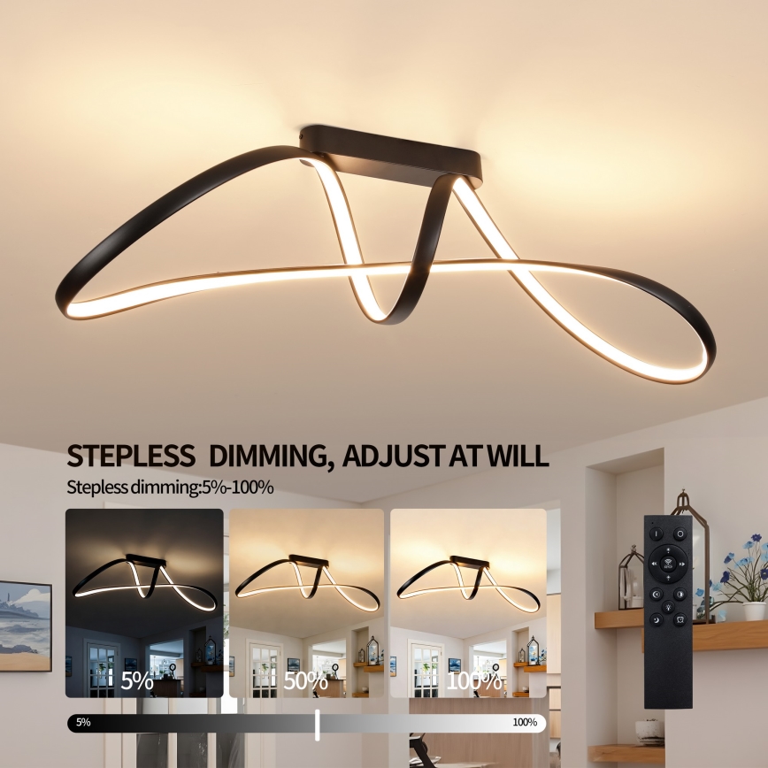 Brilagi - Lámpara LED regulable de montaje en superficie TWISTER LED/60W/230V 3000-6000K negra + mando a distancia