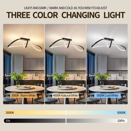Brilagi - Lámpara LED regulable de montaje en superficie TWISTER LED/60W/230V 3000-6000K negra + mando a distancia