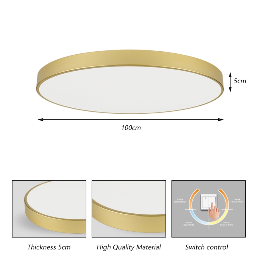 Brilagi - Plafón LED de techo POOL LED/128W/230V 3000/4000/6000K, diámetro 100 cm, dorado