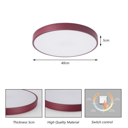 Brilagi - Plafón LED de techo POOL 48W/230V 3000/4000/6000K, diámetro 40 cm, burdeos