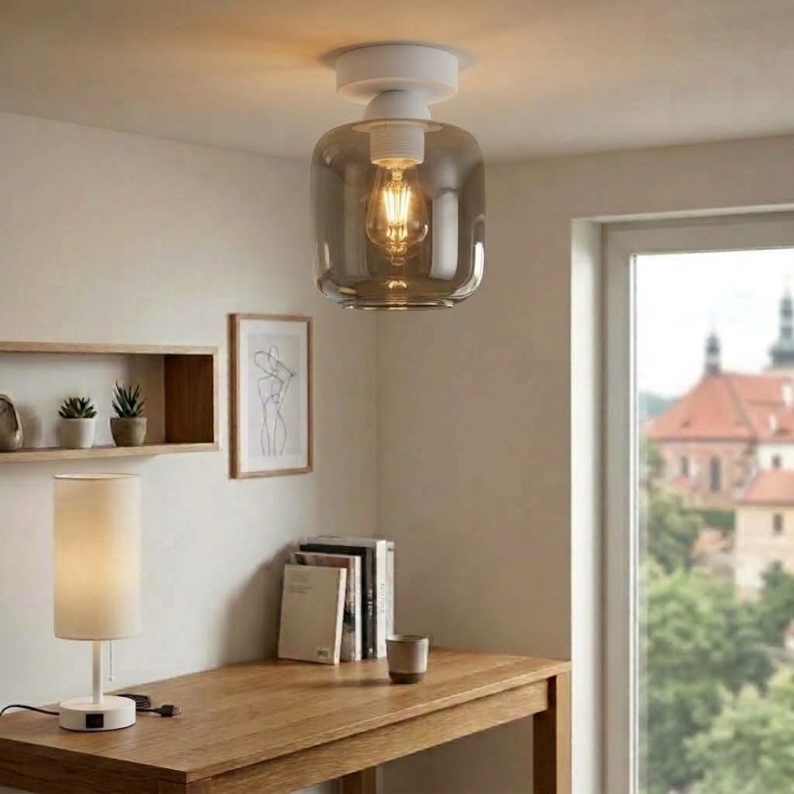 BRILAGI - LED Lámpara de techo RETRO GLASS 1xE27/60W/230V Ø 14 cm blanco/gris ahumado