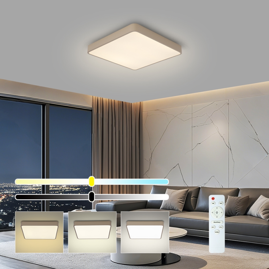 Brilagi - Luminaria de techo LED regulable POOL LED/48W/230V 3000-6000K 50x50 cm beige + mando a distancia