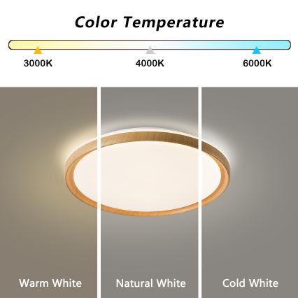 Brilagi - Luminaria de techo LED regulable RIVO LED/72W/230V 3000-6000K con acabado de madera Ø 50 cm + mando a distancia