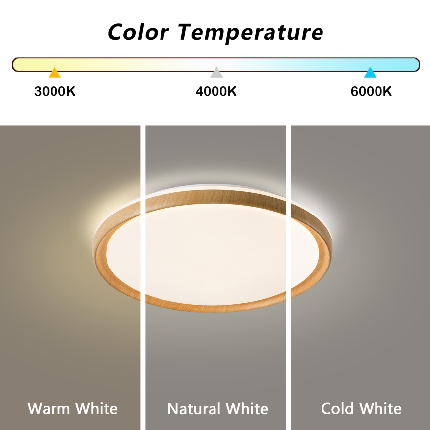 Brilagi - Luminaria de techo LED regulable RIVO LED/72W/230V 3000-6000K con acabado de madera Ø 50 cm + mando a distancia