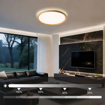 Brilagi - Luminaria de techo LED regulable RIVO LED/72W/230V 3000-6000K con acabado de madera Ø 50 cm + mando a distancia