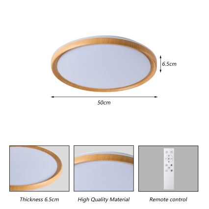 Brilagi - Luminaria de techo LED regulable RIVO LED/72W/230V 3000-6000K con acabado de madera Ø 50 cm + mando a distancia
