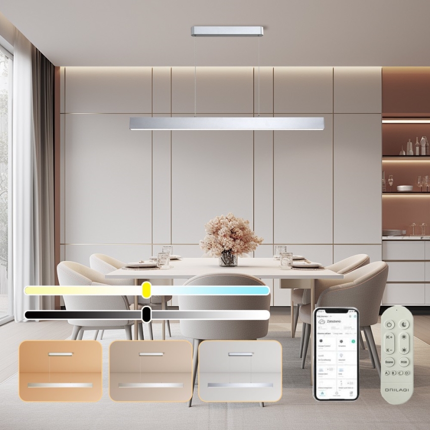 Brilagi - Lámpara suspendida por cable LED regulable SLEEKLINE SMART LED/40W/230V 3000-6000K Wi-Fi Tuya plateada + mando a distancia