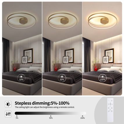 Brilagi - Lámpara de techo LED regulable TWISTER LED/105W/230V 3000-6000K diámetro 100 cm dorada + mando a distancia