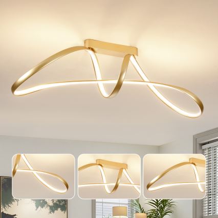Brilagi - Lámpara de techo LED regulable de superficie TWISTER LED/60W/230V 3000-6000K dorada + mando a distancia