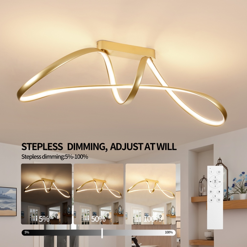 Brilagi - Lámpara de techo LED regulable de superficie TWISTER LED/60W/230V 3000-6000K dorada + mando a distancia