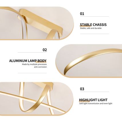 Brilagi - Lámpara de techo LED regulable de superficie TWISTER LED/60W/230V 3000-6000K dorada + mando a distancia