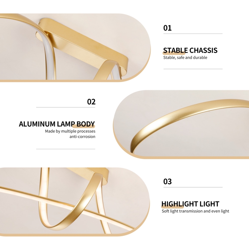 Brilagi - Lámpara de techo LED regulable de superficie TWISTER LED/60W/230V 3000-6000K dorada + mando a distancia