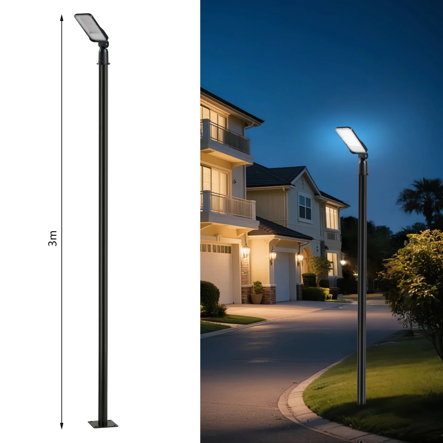 Brilagi - Farola LED exterior con poste y brazo articulado de 3 m URBANLIGHT LED/50W/230V negra IP65