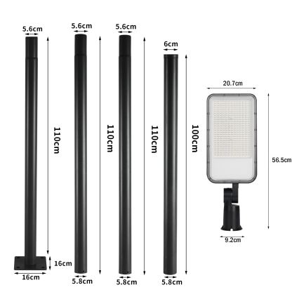 Brilagi - Farola LED exterior con poste y articulación de 4 m URBANLIGHT LED/200W/230V negra IP65