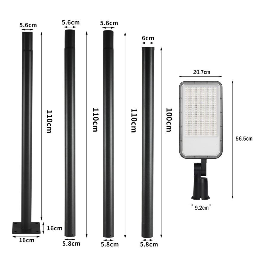 Brilagi - Farola LED exterior con poste y articulación de 4 m URBANLIGHT LED/200W/230V negra IP65