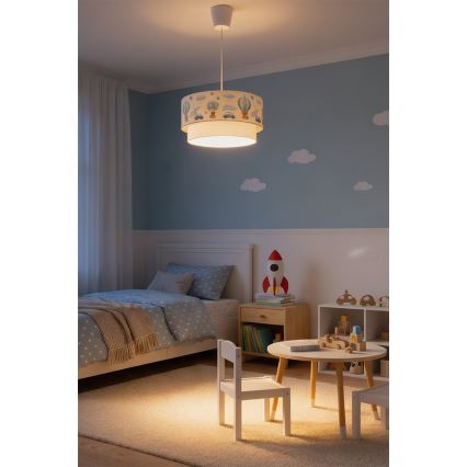 Brilagi - Lámpara colgante infantil LED BOBO con cable 1xE27/60W/230V Ø 40 cm crema/azul/ositos