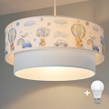 Brilagi-LED Lámpara infantil colgante con cable BOBO 1xE27/60W/230V Ø40 cm crema/azul/oso