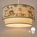 Brilagi-LED Lámpara infantil colgante con cable BOBO 1xE27/60W/230V Ø40 cm crema/verde/jungla