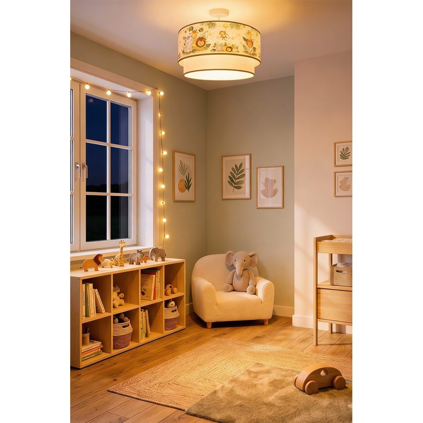Brilagi - Plafón LED infantil de montaje en superficie BOBO 1xE27/60W/230V Ø 40 cm crema/verde/jungla