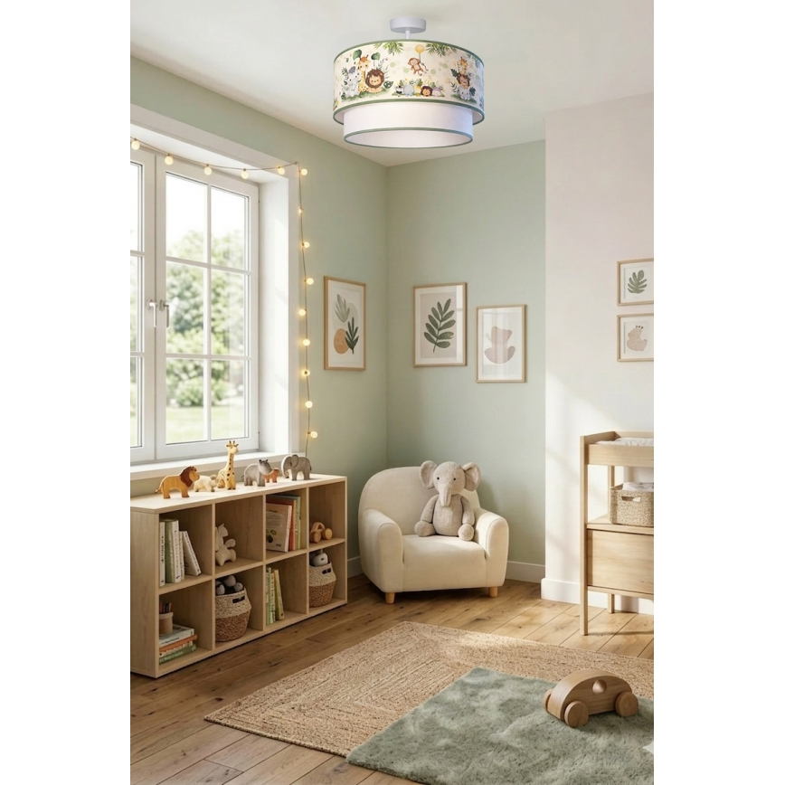 Brilagi - Plafón LED infantil de montaje en superficie BOBO 1xE27/60W/230V Ø 40 cm crema/verde/jungla