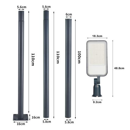Brilagi - Farola LED de exterior con poste y brazo articulado de 3 m URBANLIGHT LED/100W/230V antracita IP65