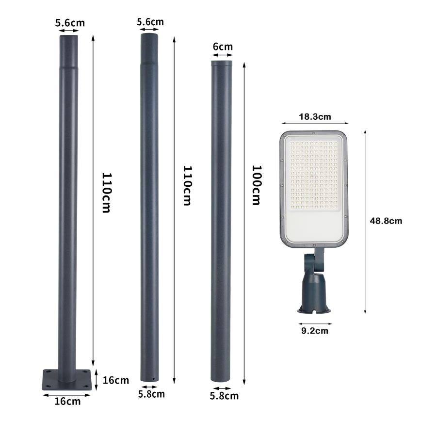Brilagi - Farola LED de exterior con poste y brazo articulado de 3 m URBANLIGHT LED/100W/230V antracita IP65