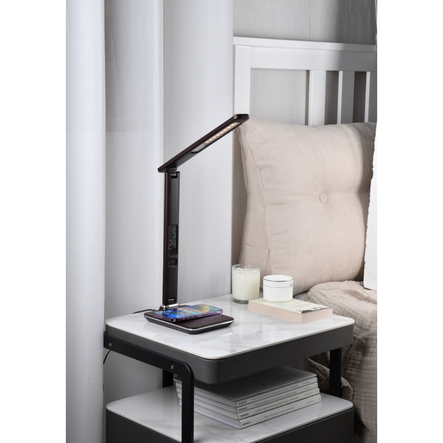 Brilagi - Lámpara de sobremesa LED regulable con carga inalámbrica QI y USB REGINA LED/8,5W/230V marrón