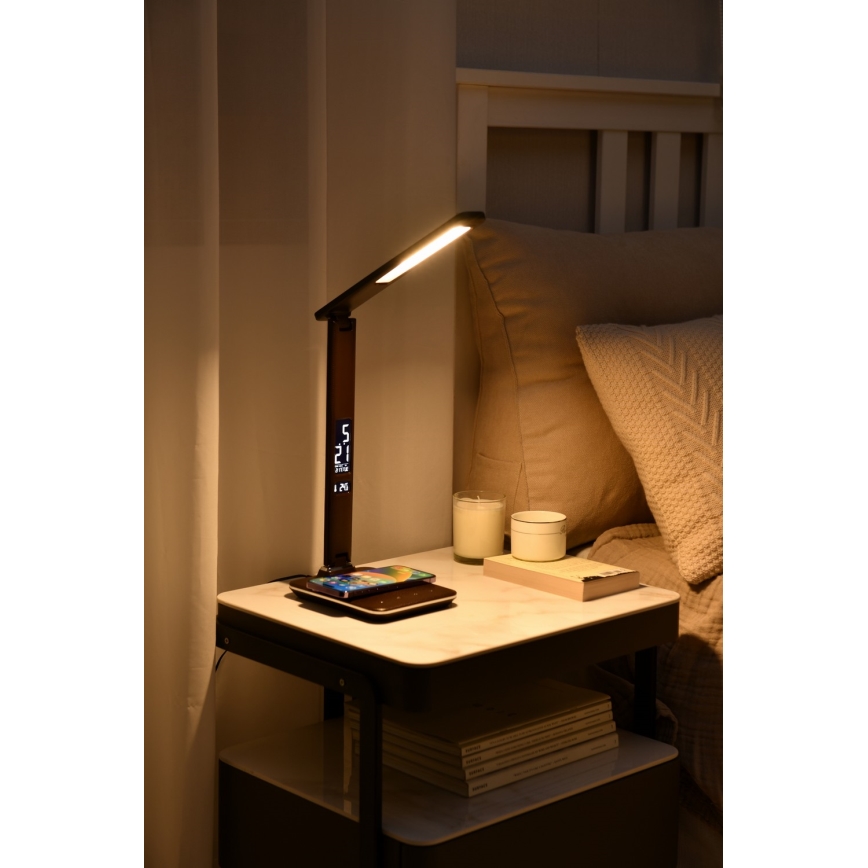 Brilagi - Lámpara de sobremesa LED regulable con carga inalámbrica QI y USB REGINA LED/8,5W/230V marrón