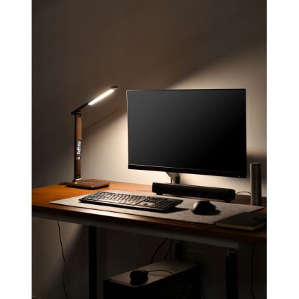 Brilagi - Lámpara de sobremesa LED regulable con carga inalámbrica QI y USB REGINA LED/8,5W/230V marrón