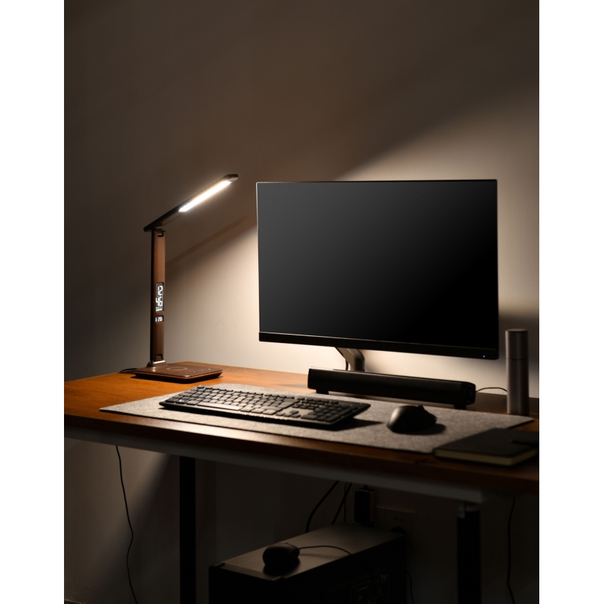 Brilagi - Lámpara de sobremesa LED regulable con carga inalámbrica QI y USB REGINA LED/8,5W/230V marrón