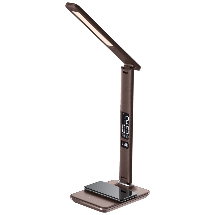 Brilagi - Lámpara de sobremesa LED regulable con carga inalámbrica QI y USB REGINA LED/8,5W/230V marrón