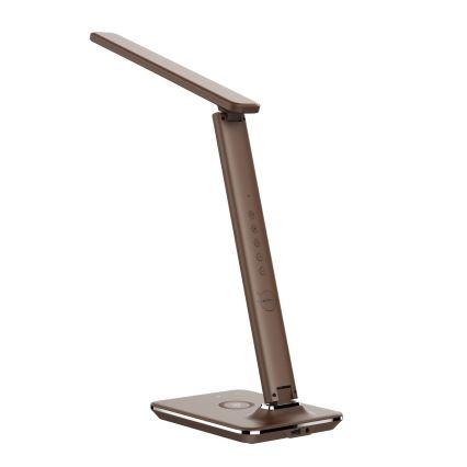 Brilagi - Lámpara de sobremesa LED regulable con carga inalámbrica QI y USB REGINA LED/8,5W/230V marrón