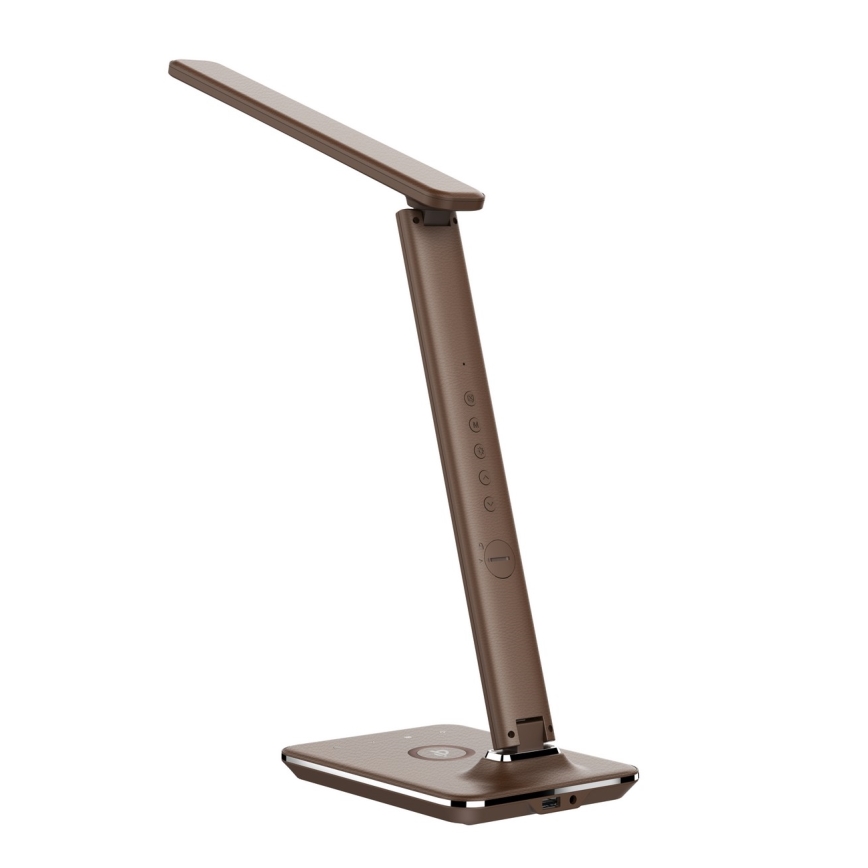 Brilagi - Lámpara de sobremesa LED regulable con carga inalámbrica QI y USB REGINA LED/8,5W/230V marrón