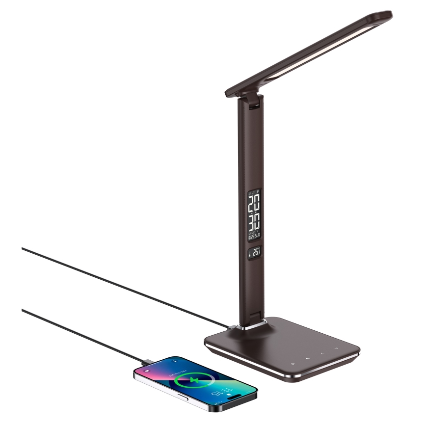 Brilagi - Lámpara de sobremesa LED regulable con carga inalámbrica QI y USB REGINA LED/8,5W/230V marrón