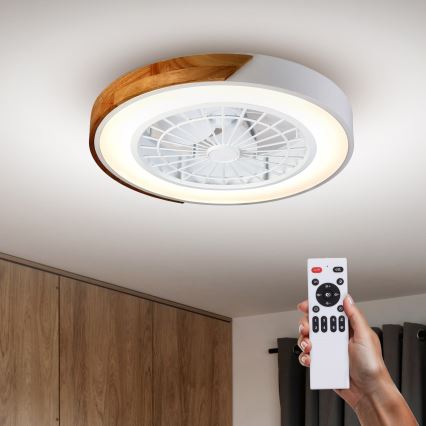 Brilagi - Lámpara de techo LED regulable con ventilador LED/30W/230V 3000-6500K Ø 50 cm blanco/roble + mando a distancia
