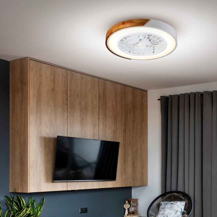 Brilagi - Lámpara de techo LED regulable con ventilador LED/30W/230V 3000-6500K Ø 50 cm blanco/roble + mando a distancia