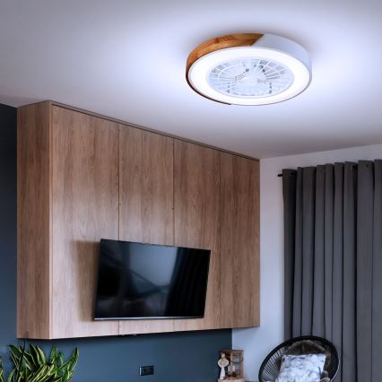 Brilagi - Lámpara de techo LED regulable con ventilador LED/30W/230V 3000-6500K Ø 50 cm blanco/roble + mando a distancia