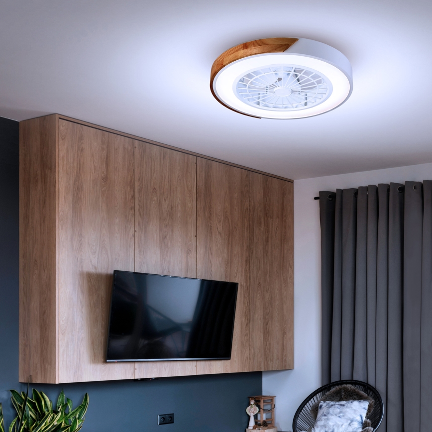 Brilagi - Lámpara de techo LED regulable con ventilador LED/30W/230V 3000-6500K Ø 50 cm blanco/roble + mando a distancia