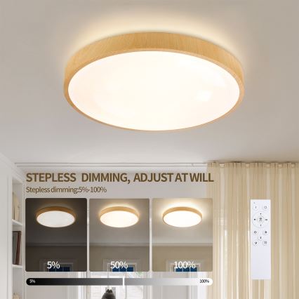 Brilagi - Lámpara de techo LED regulable GLASS POOL DOUBLE LED/48W/230V 3000-6000K 40 cm con acabado en madera + mando a distancia