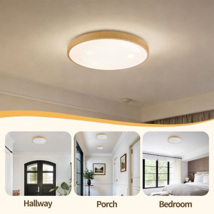 Brilagi - Lámpara de techo LED regulable GLASS POOL DOUBLE LED/48W/230V 3000-6000K 40 cm con acabado en madera + mando a distancia