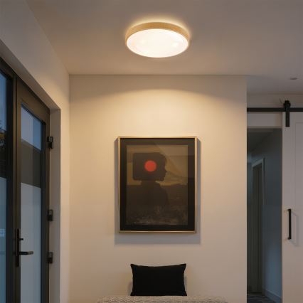 Brilagi - Lámpara de techo LED regulable GLASS POOL DOUBLE LED/48W/230V 3000-6000K 40 cm con acabado en madera + mando a distancia
