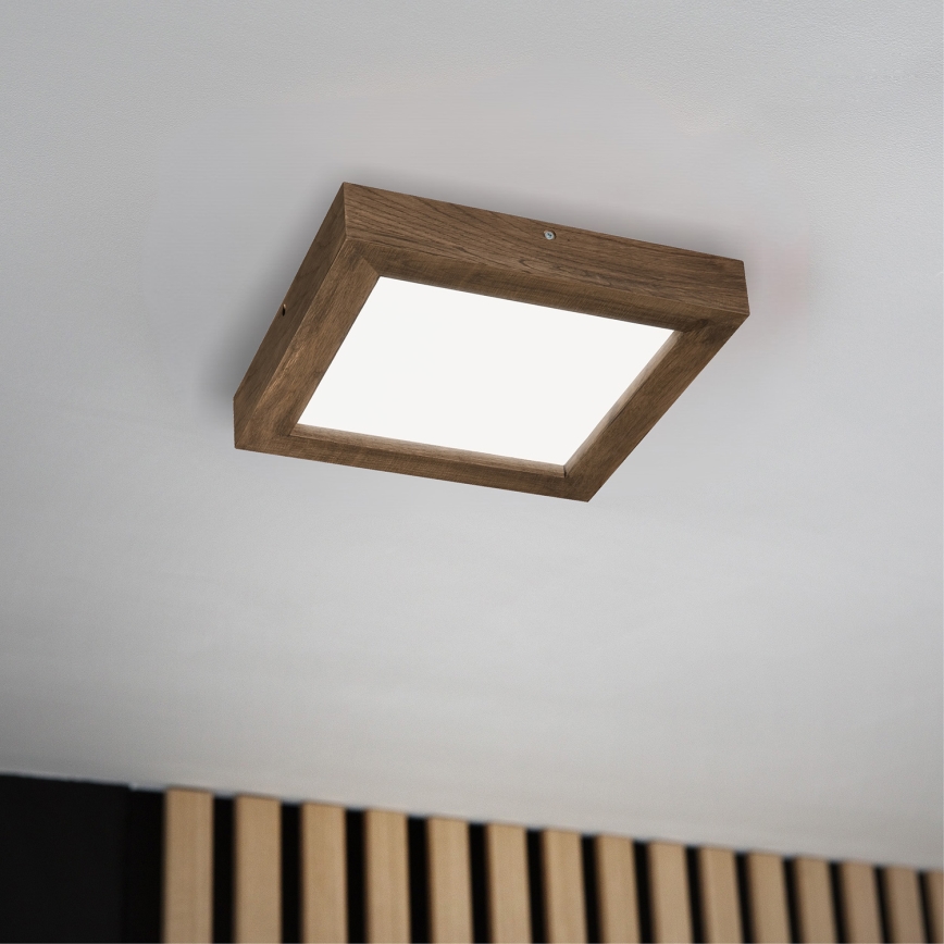 BRILAGI - Lámpara de techo LED regulable para baño WOODY FRAME LED/24W/230V roble nogal 30x30 cm 3000-6000K IP44 + mando a distancia
